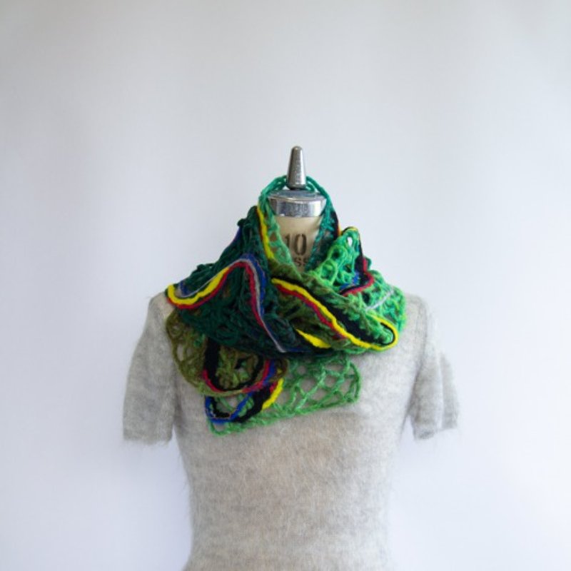 森と川と命のマフラー - 絲巾 - 羊毛 綠色