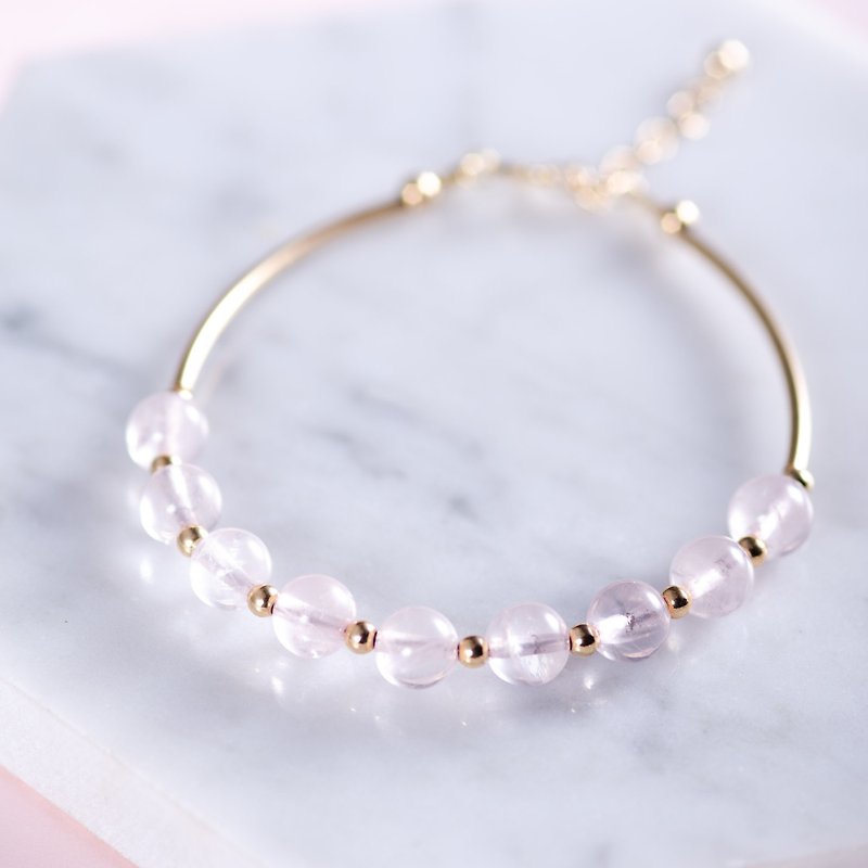 Rose Quartz 14K Gold Filled Natural Gemstone Crystal Bracelet - Bracelets - Crystal Pink