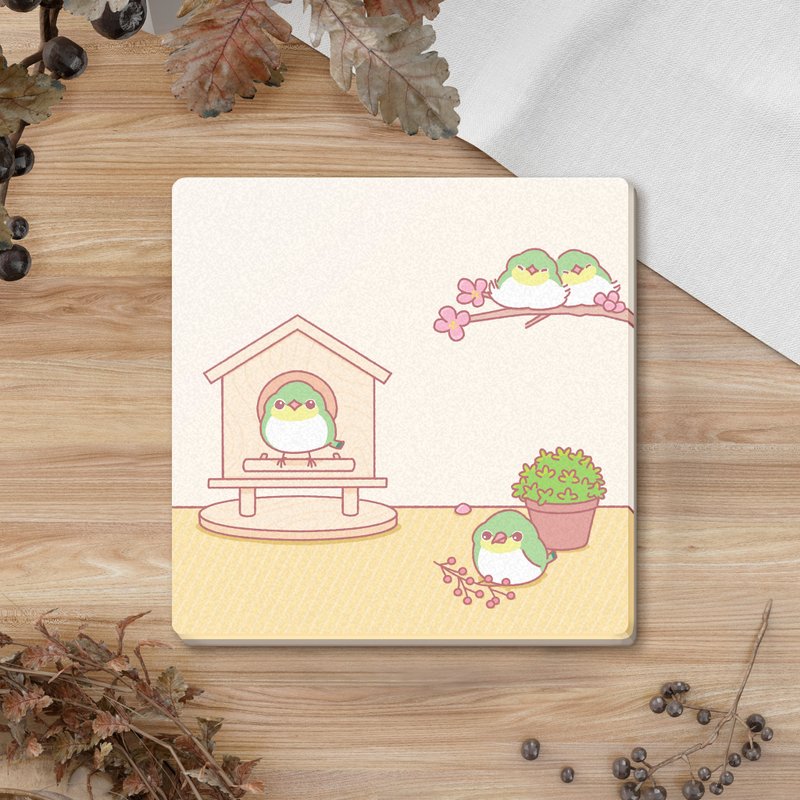 [Original Design of Warm Tea Bumatori] Green Embroidered Eyes Happy Daily Coaster - Other Furniture - Porcelain 