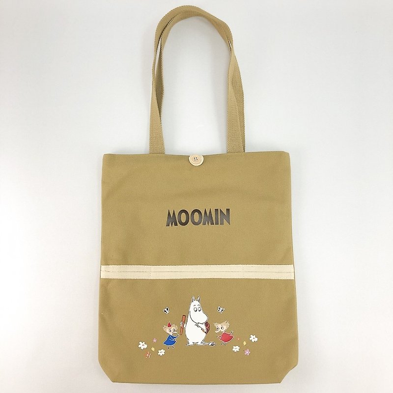 Moomin snoring license - Wen Qingfeng handbag (khaki), CB16AE02 - กระเป๋าถือ - ผ้าฝ้าย/ผ้าลินิน ขาว