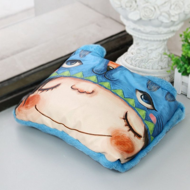 [Christmas gift wrapping area] Blue cat head air conditioner blanket pillow dual purpose home travel practical - Blankets & Throws - Polyester 