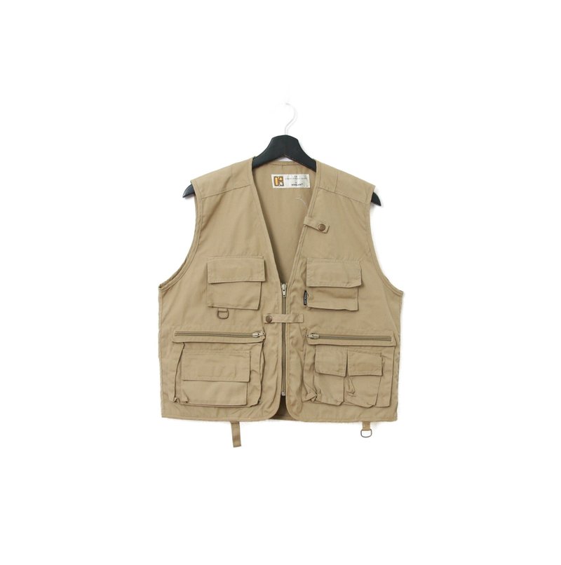 Back to Green- 經典釣魚背心 卡其大小口袋v-03  /vintage vest - 男背心 - 棉．麻 