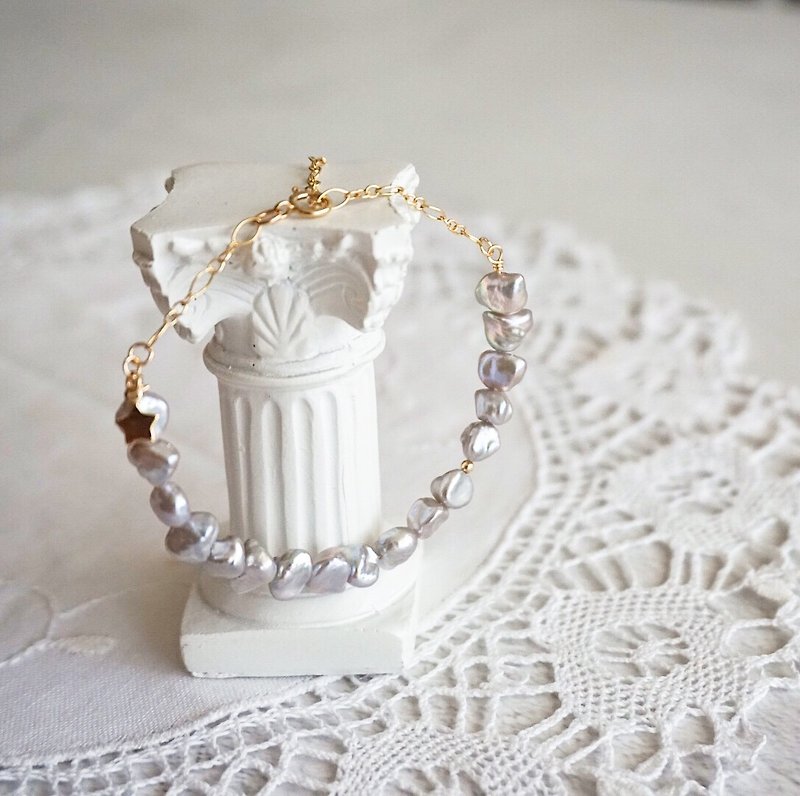 Baroque Pearls Star Wishes Handmade Bangle Bracelet agete style star jewelry - Bracelets - Pearl 