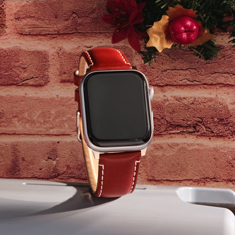 APPLE WATCH適用 美國 Horween 油皮錶帶 - 紅磚色 - 錶帶 - 真皮 紅色