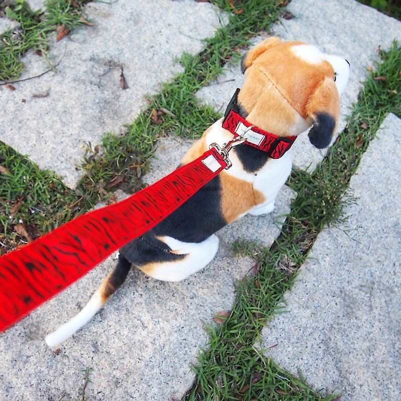 Tiger pattern dog collar leash - ปลอกคอ - เส้นใยสังเคราะห์ สีแดง