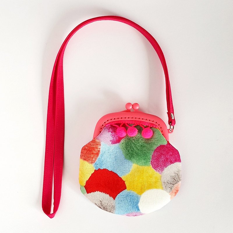 Red fur ball hair ball tassel plastic mouth gold coin purse / increase - Coin Purses - Cotton & Hemp Pink