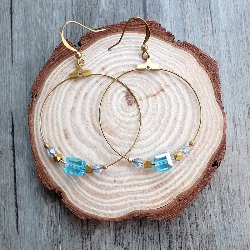 Miss copper brass ring crystal beads - Earrings & Clip-ons - Other Materials Blue
