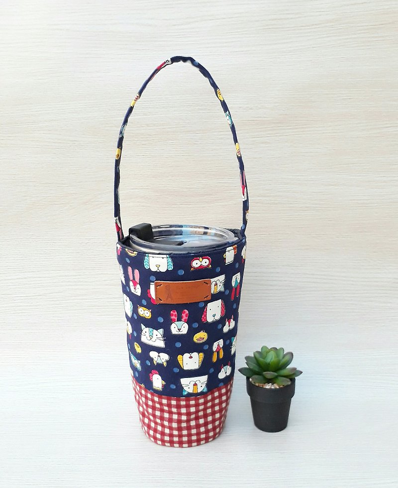 【Bingba Cup Bag】 - ถุงใส่กระติกนำ้ - ผ้าฝ้าย/ผ้าลินิน สีน้ำเงิน