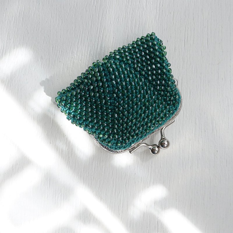 Ba-ba handmade Beads crochet square pouch No.1965 - 零錢包/小錢包 - 其他材質 綠色