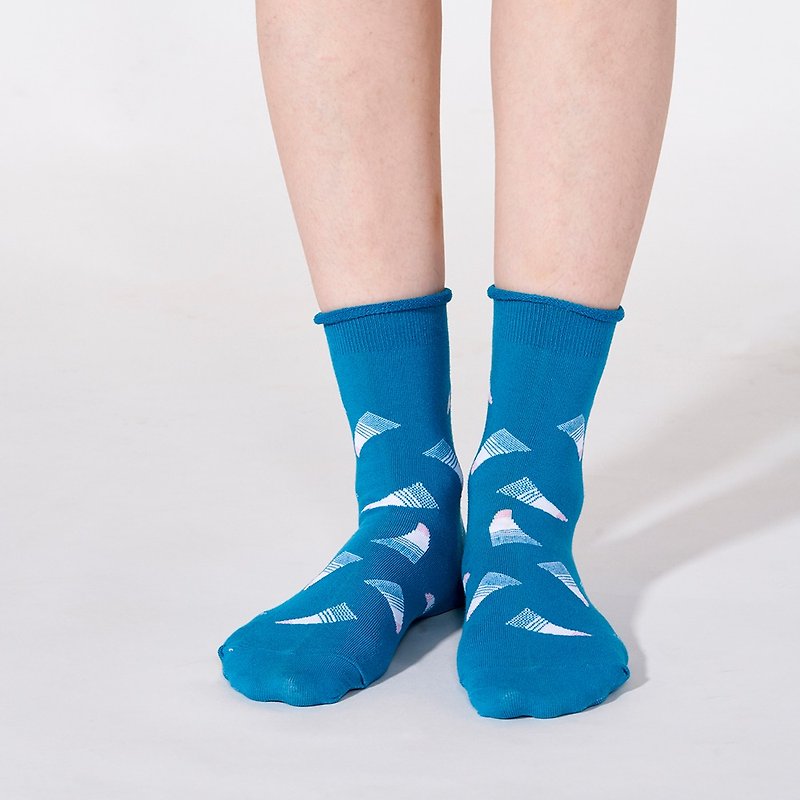 牛角流星 3:4 /青/ 襪子 - 襪子 - 棉．麻 藍色