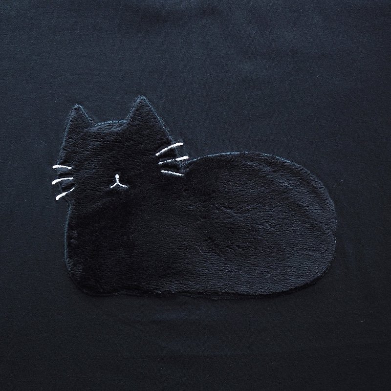 fluffy lazy cat puff sleeve t-shirt : black - Women's T-Shirts - Cotton & Hemp Black