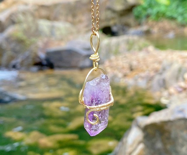 スーパーセブン原石】天然水晶柱状水晶ペンダントネックレス/手編み