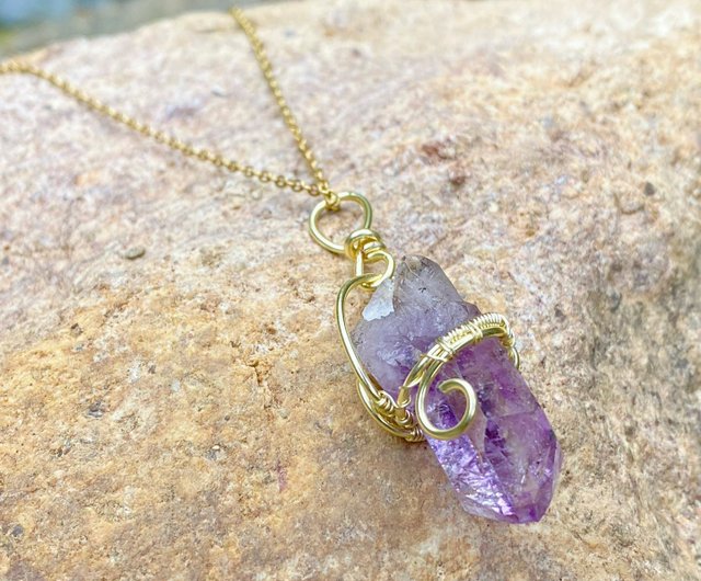 スーパーセブン原石】天然水晶柱状水晶ペンダントネックレス/手編み