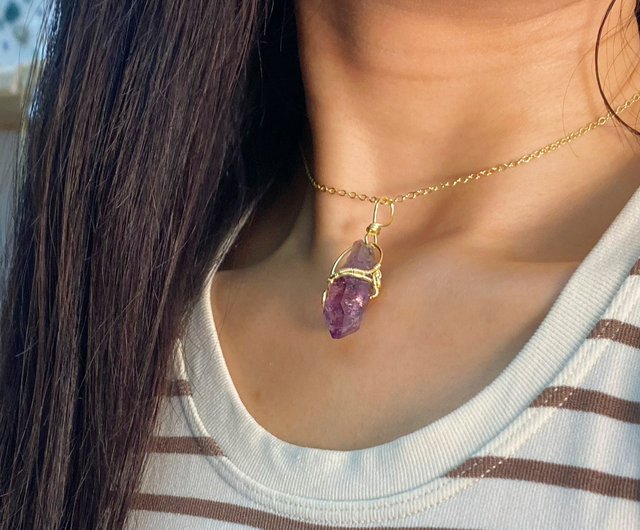 スーパーセブン原石】天然水晶柱状水晶ペンダントネックレス/手編み