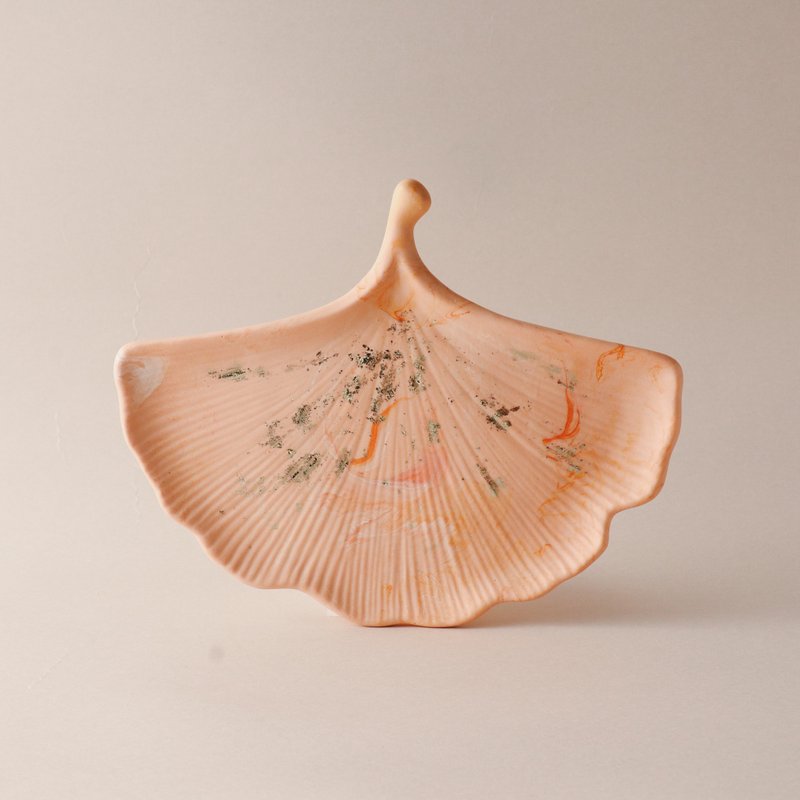 Jesmonite英國礦石樹脂/葉盤- 金箔淺金色大理石紋 - 擺飾/家飾品 - 環保材質 橘色