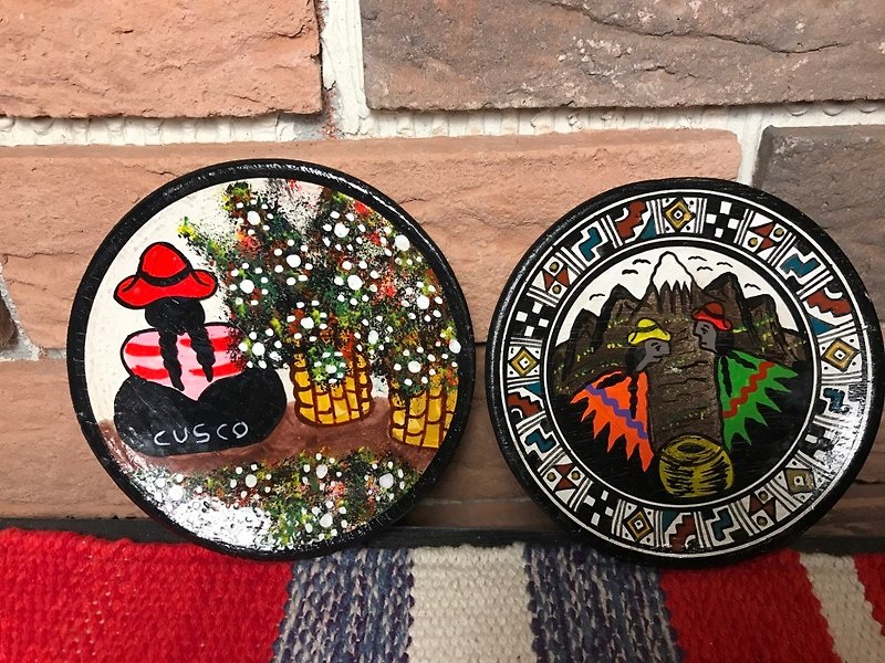 祕魯風情畫小盤擺飾 - 裝飾/擺設  - 木頭 咖啡色