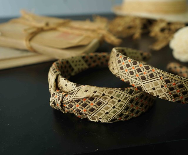 Antique tie transformed into handmade hairband-YSL-Dreamland-Geometric  Yellow-Wide/Narrow Version - Shop papasbowtie Headbands - Pinkoi