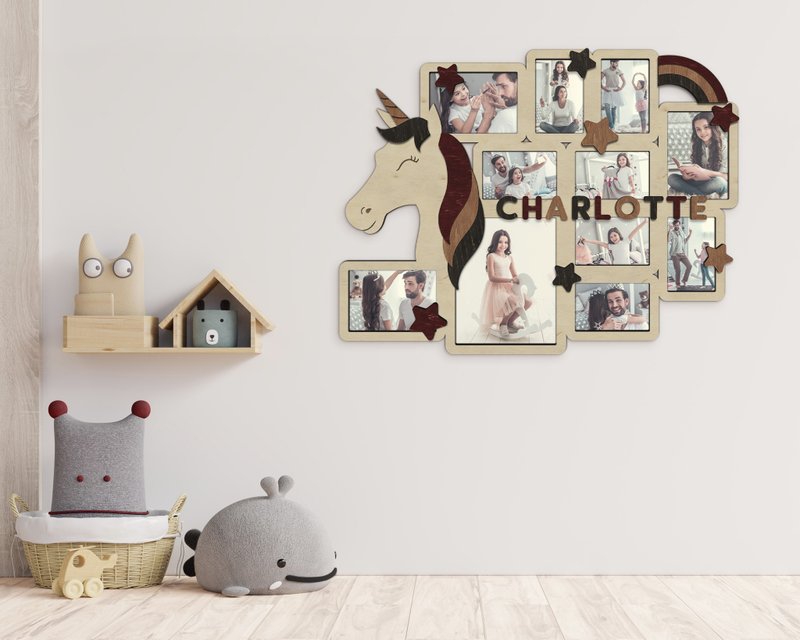 Personalized photo frame collage with unicorn rainbow and stars Multiple frames - 壁貼/牆壁裝飾 - 木頭 多色