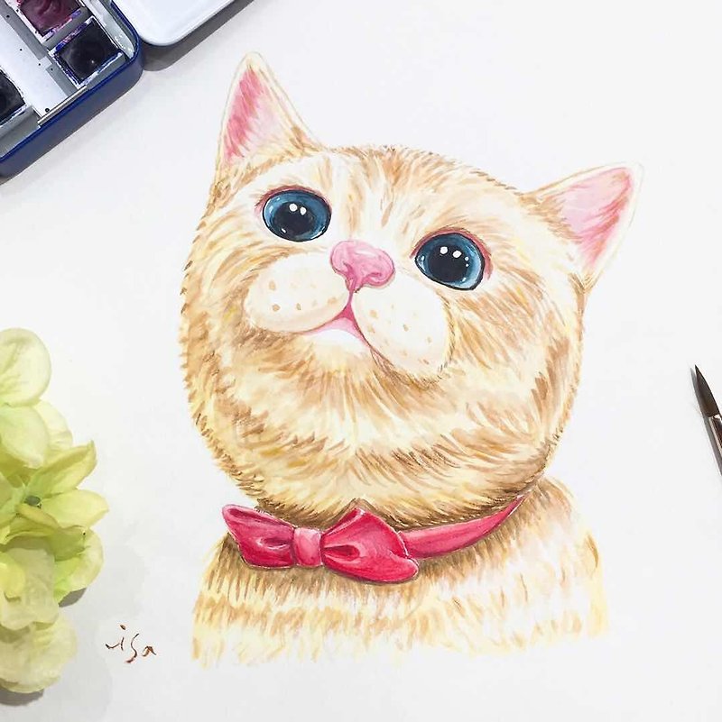 Custom watercolor animal pets portrait - ภาพวาดบุคคล - วัสดุอื่นๆ ขาว