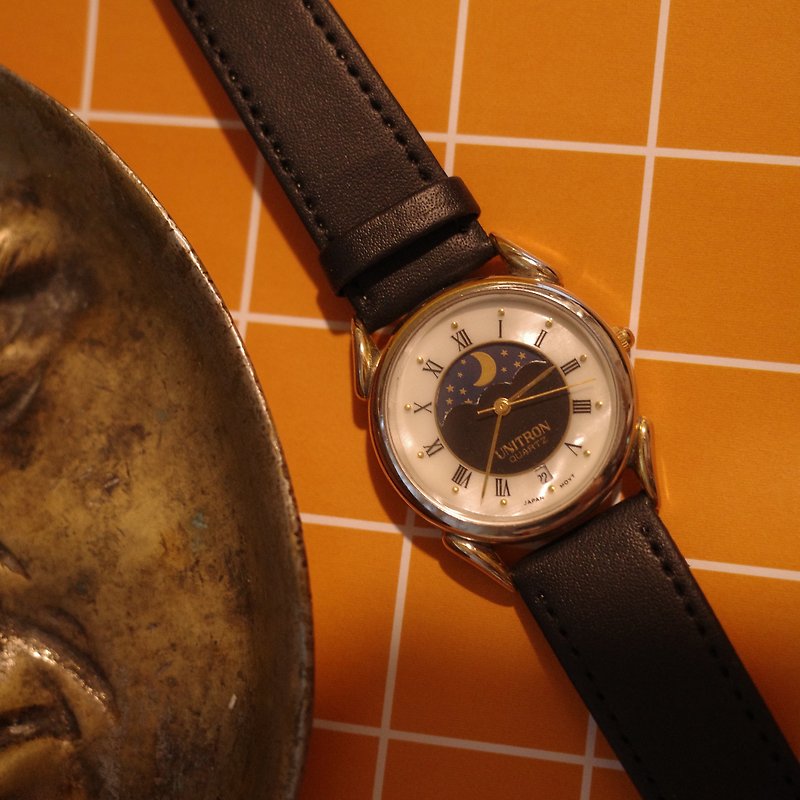 UNITRON Moonphase 貝母拼石黑色系月相手錶 - 對錶/情侶錶 - 其他金屬 白色