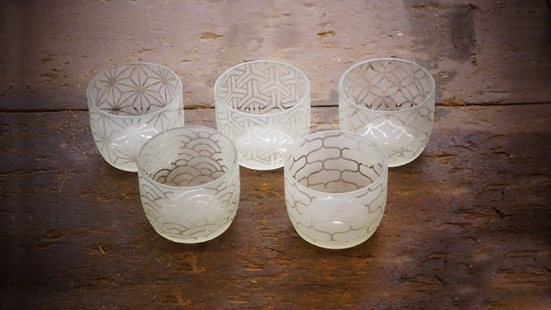 日本文樣杯 (一套五款) - 茶具/茶杯 - 玻璃 白色