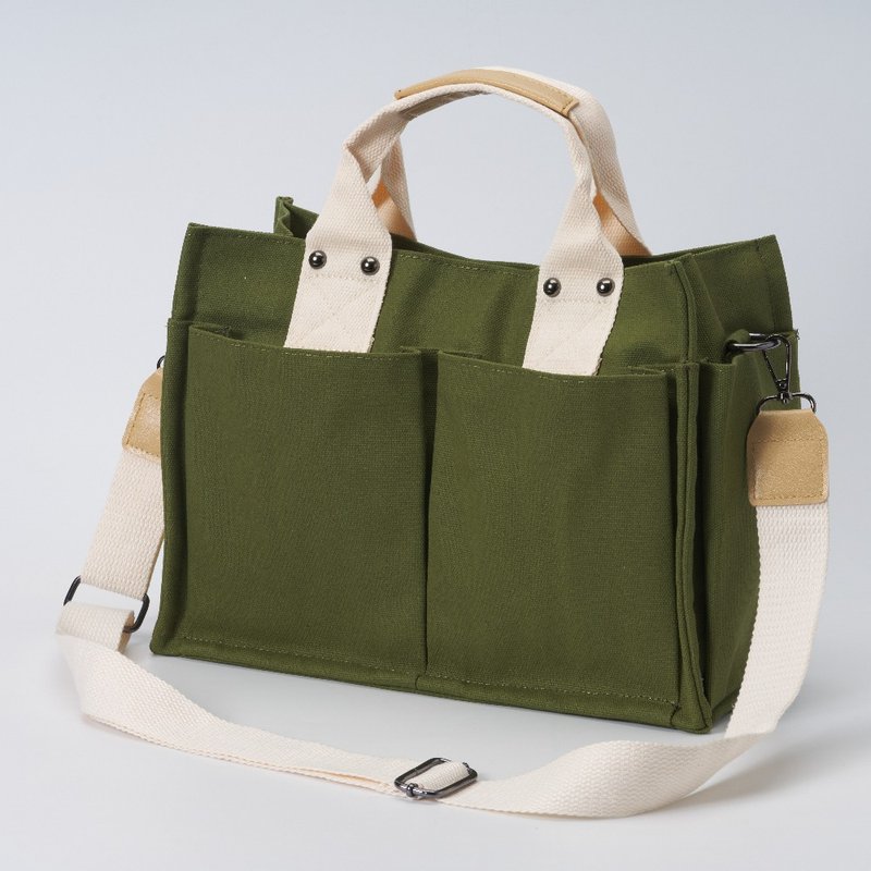 Night Green Simple Color Matching Shoulder Carry Dual-purpose Versatile Canvas Tote Bag - Handbags & Totes - Polyester Black