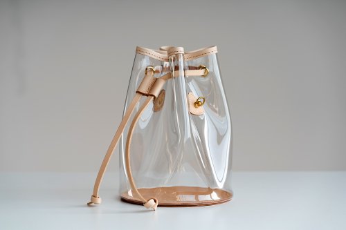 PELE  Italian leather stitching pvc bucket bag transparent bag