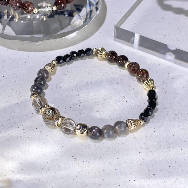 Daily citrine acestrile|Black gold backbone|Black gold super|Black spinel|Crystal bracelet A2422-1 - สร้อยข้อมือ - คริสตัล สีนำ้ตาล