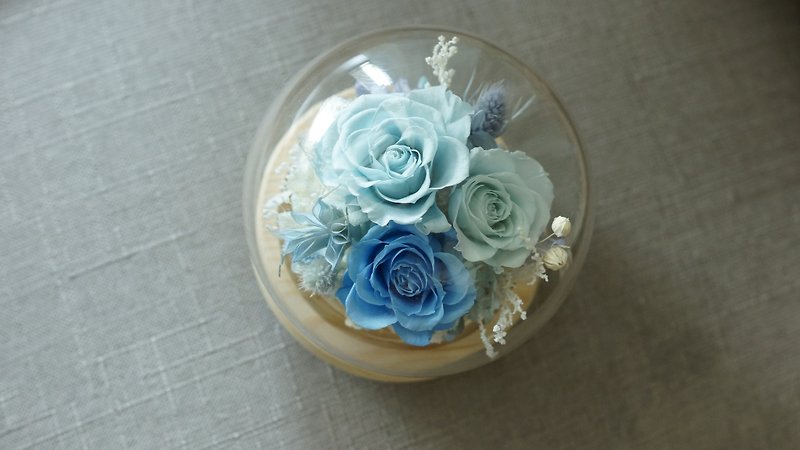 海洋之心 玻璃盅 永生花 生日禮物 桌上花禮 開幕禮 母親節 - 乾燥花/永生花 - 植物．花 藍色
