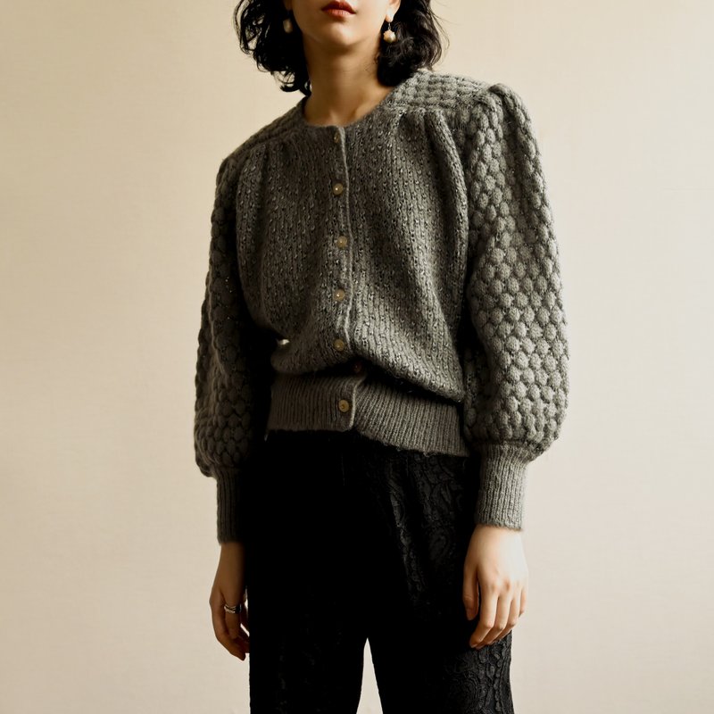 【なすびヴィンテージ】立体感のあるカーディガンヴィンテージセーター - ニット・セーター - ウール グレー