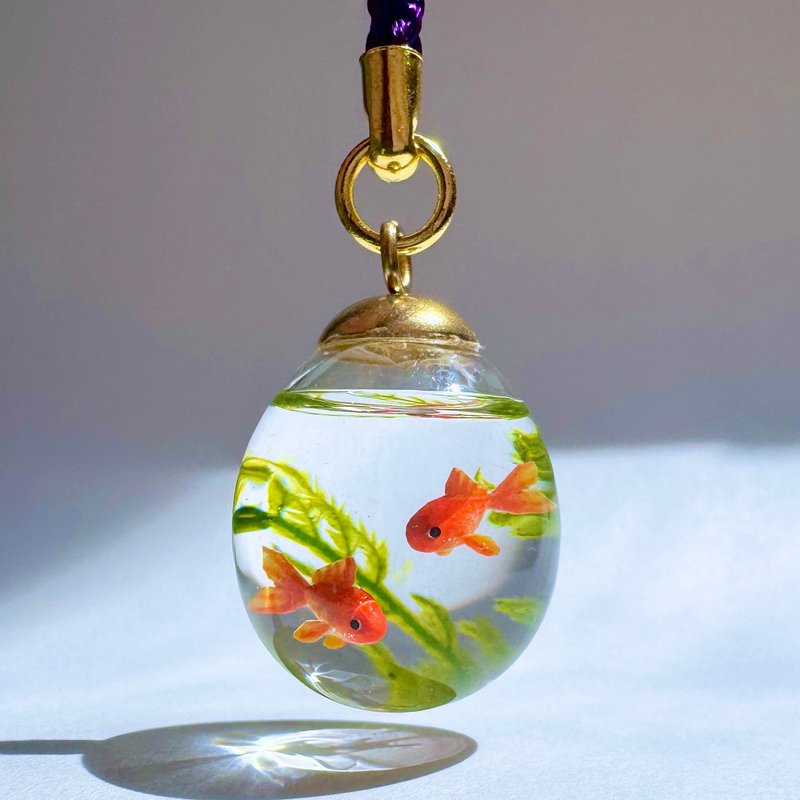 Made to order　Glass goldfish ball 　drop shape　Japanese style key chain　miniature - Charms - Glass 