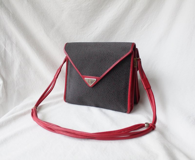 FOAK vintage/reserved/YSL red x charcoal gray antique envelope bag - กระเป๋าแมสเซนเจอร์ - วัสดุอื่นๆ 