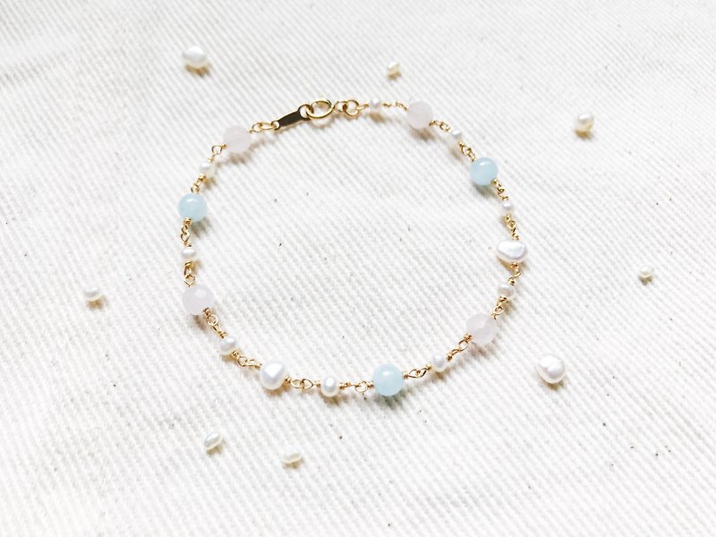:: Small pits:: Pink Baby Natural Stone Pearl 14K Gold Bracelet - Bracelets - Other Metals 