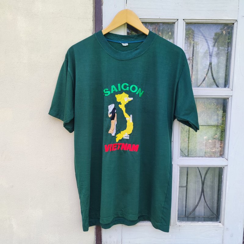 ヴィンテージ Tシャツ サイゴン ベトナム お土産 刺繍 Tシャツ - Tシャツ メンズ - コットン・麻 グリーン