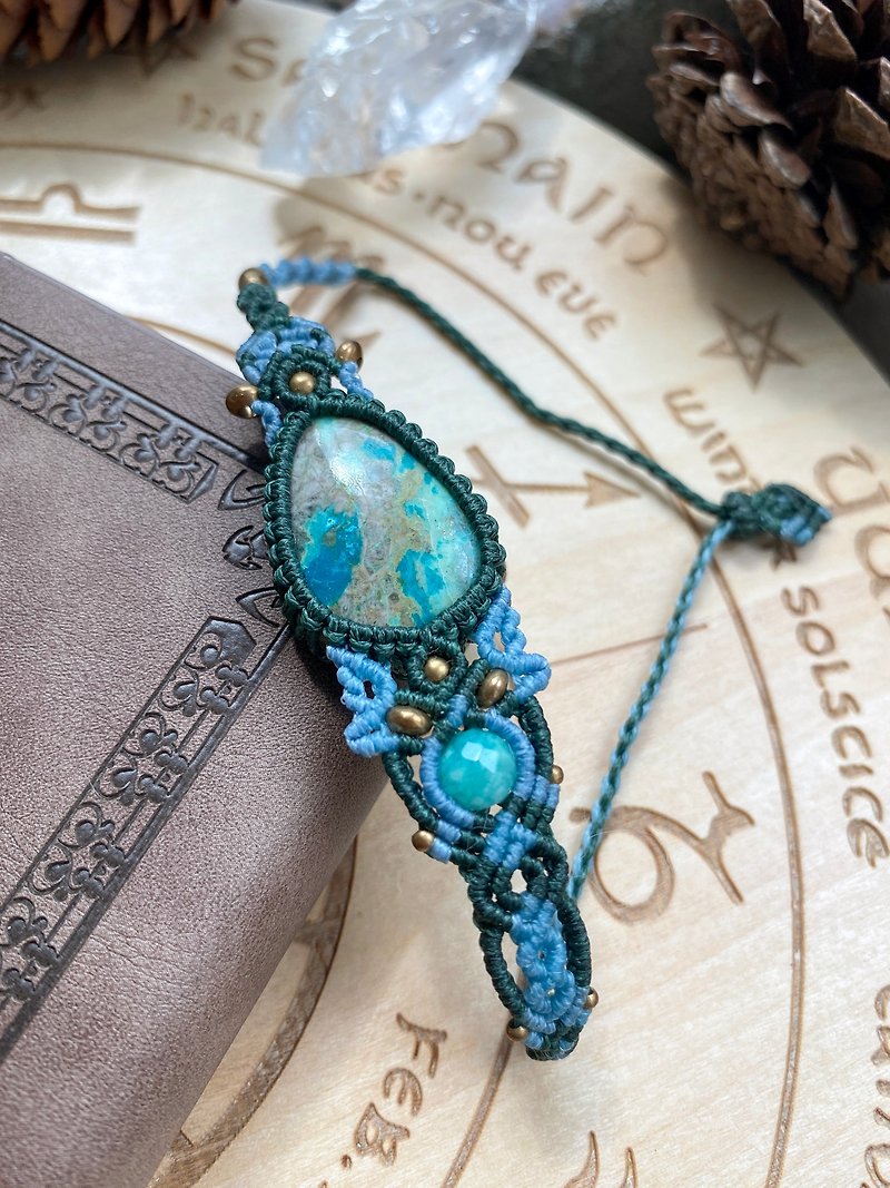 H103- South Wax braided Phoenix Stone Stone beads Bronze bead bracelet - สร้อยข้อมือ - เครื่องเพชรพลอย สีเขียว