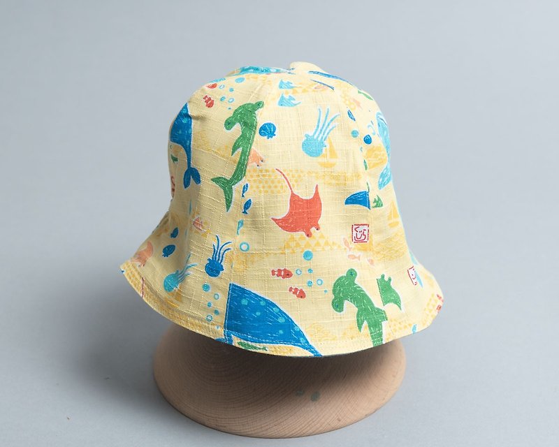 雙面漁夫帽 嬰兒 寶寶 帽 透氣 登山 防曬 鯨魚 海洋露營 登山 - 嬰兒帽/髮帶 - 棉．麻 橘色