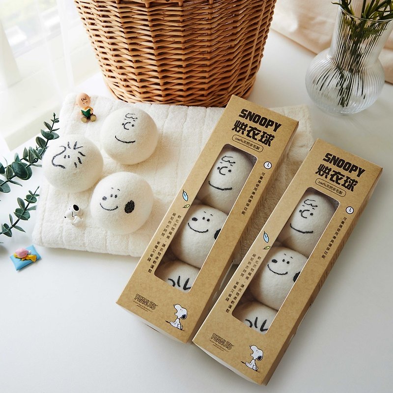 [Two boxes set] SNOOPY Snoopy drying balls (3 pcs per box, 6 pcs in total, reusable) - ผลิตภัณฑ์ซักผ้า - ขนแกะ ขาว