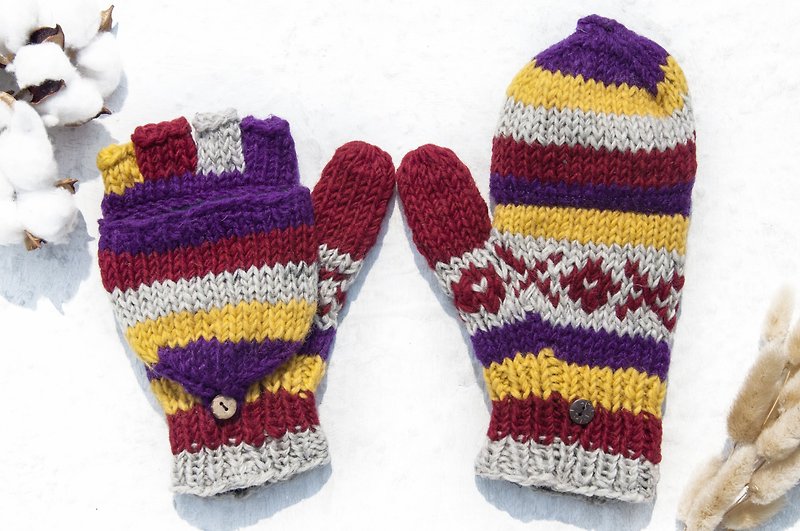 Hand-knitted warm touch gloves, windproof gloves, hand-woven pure wool knitted gloves/detachable gloves/inner bristle gloves/warm gloves, Christmas gifts, Valentine's Day-Spanish Tongqu - Gloves & Mittens - Wool Multicolor