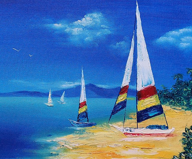 ヨット絵画クルーズオリジナルアートヨット海景航海壁アート旅行