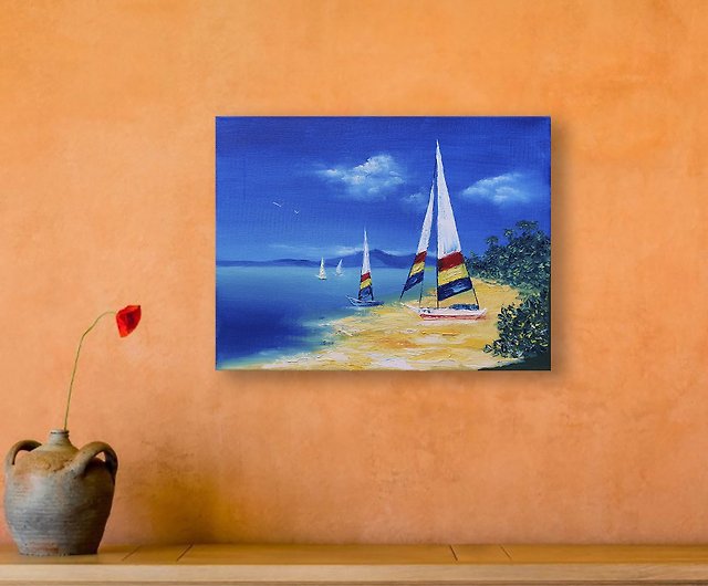 ヨット絵画クルーズオリジナルアートヨット海景航海壁アート旅行