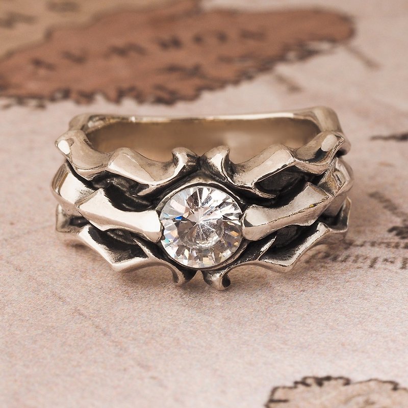 華麗騎士單鑽戒指 925純銀飾 鑽色可換 - 戒指 - 純銀 銀色