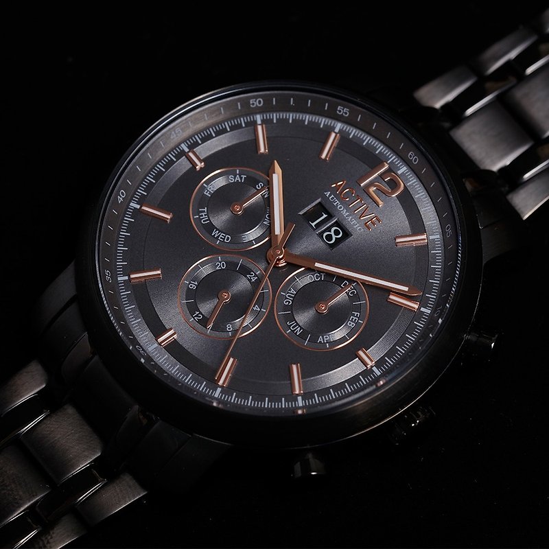ACTIVE Automatic Collection – Grey & Black Bracelet - นาฬิกาผู้ชาย - สแตนเลส สีเทา