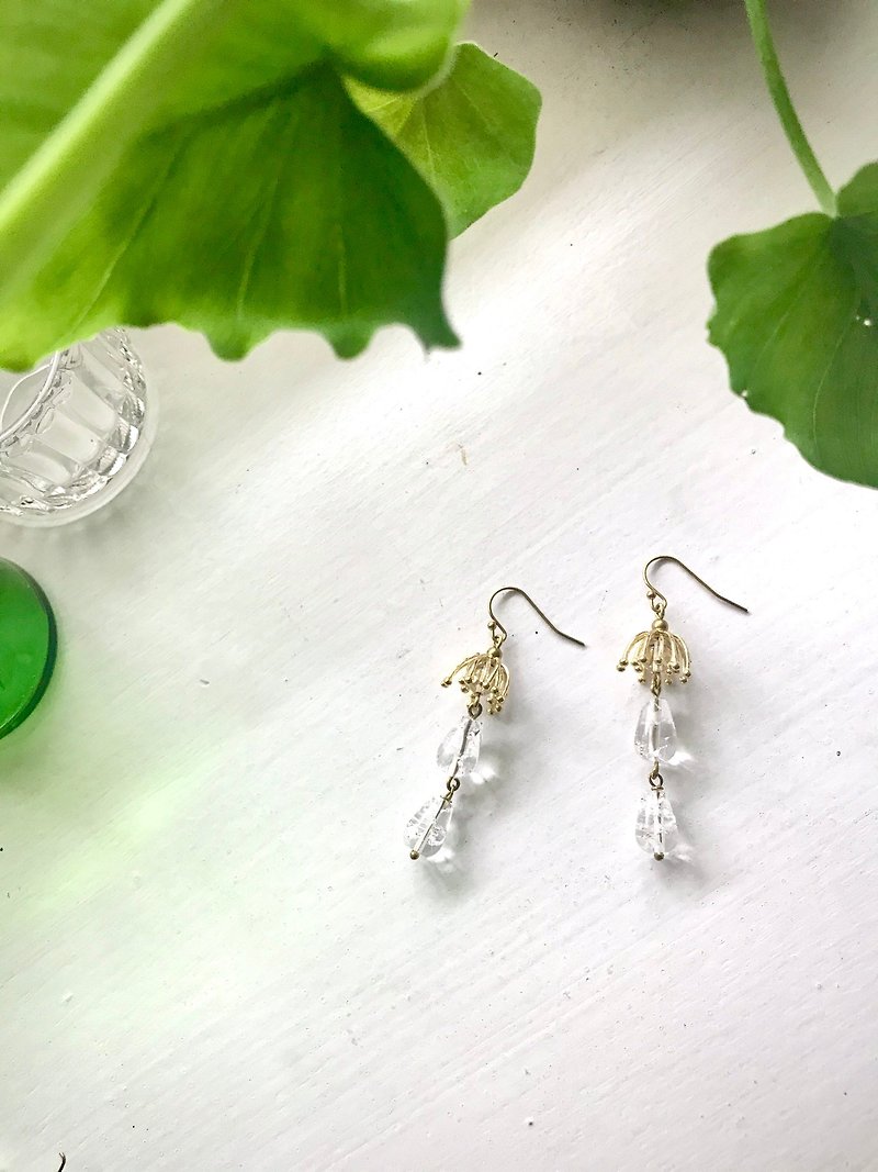 • Spring Rain • White Crystal Brass Earrings - Earrings & Clip-ons - Copper & Brass White