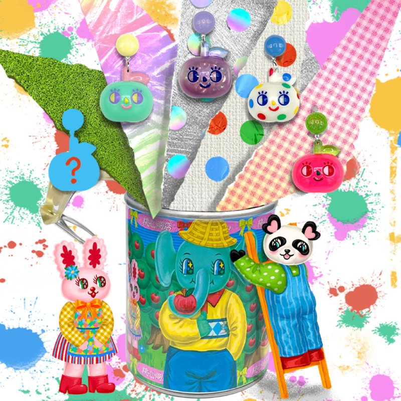 第二代可愛小蘋果 sofubi 罐頭盲盒 玩具首飾 耳環 - 耳環/耳夾/耳骨夾 - 其他材質 多色