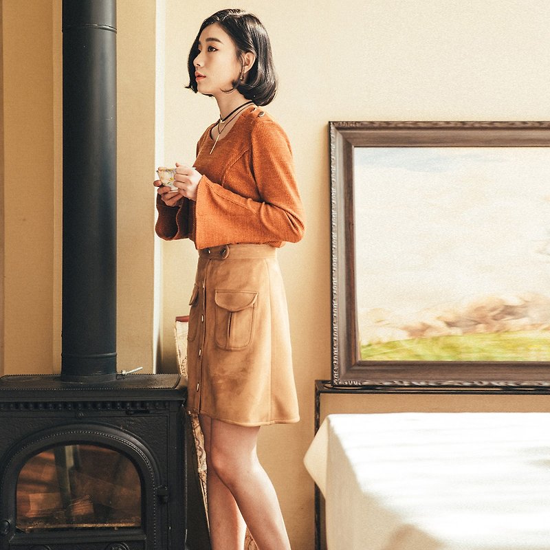 Annie Chen female models 2017 spring high waist skirts dress Valentine - Skirts - Cotton & Hemp Orange