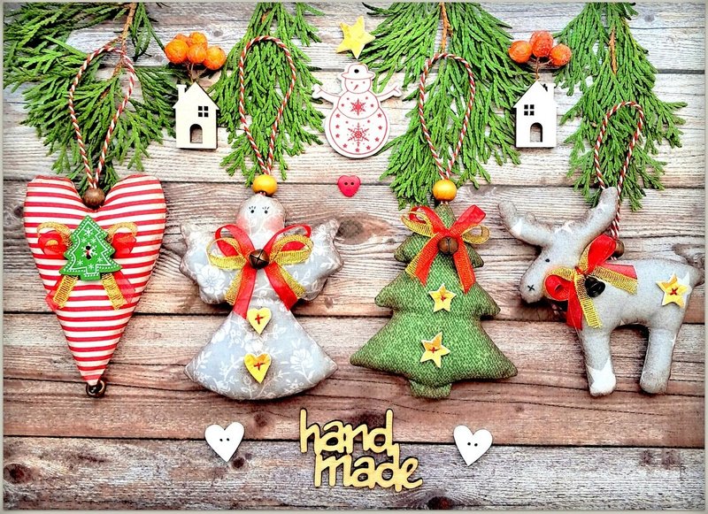 Christmas tree decorations set Home decor ornaments angel ,deer, heart fabric - 壁貼/牆壁裝飾 - 棉．麻 紅色