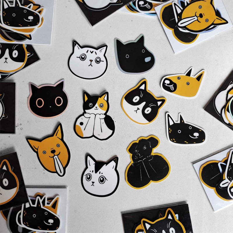 【Mold die sticker】Dog Pie Cat Pie - สติกเกอร์ - กระดาษ สีดำ