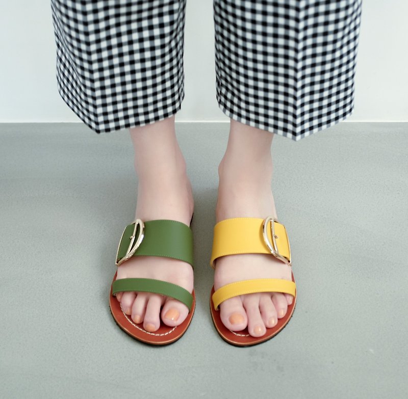 ! Honey Wax luster Yuechuan Yue Liang vegetable tanned leather sandals and slippers Garcinia - full leather MIT - Sandals - Genuine Leather Yellow
