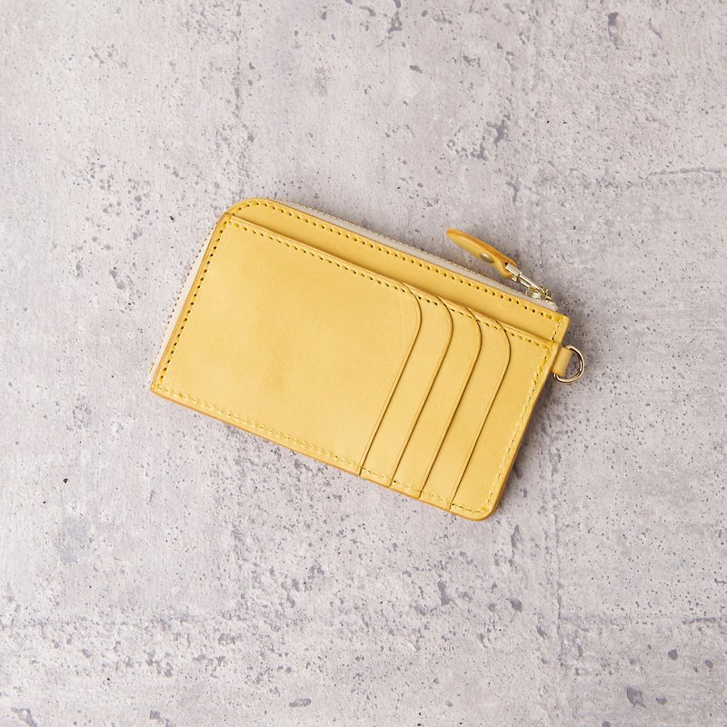 L-shaped zipper coin card holder bag (including hand lanyard) L-zip Card Holder / Yamabuki Yellow - กระเป๋าสตางค์ - หนังแท้ สีเหลือง