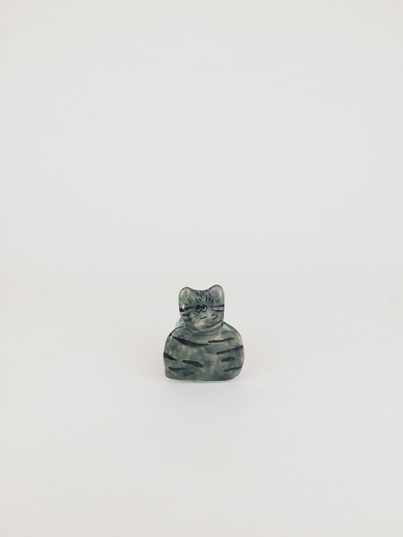フラットフェイス黒猫 - 置物 - 陶器 グレー